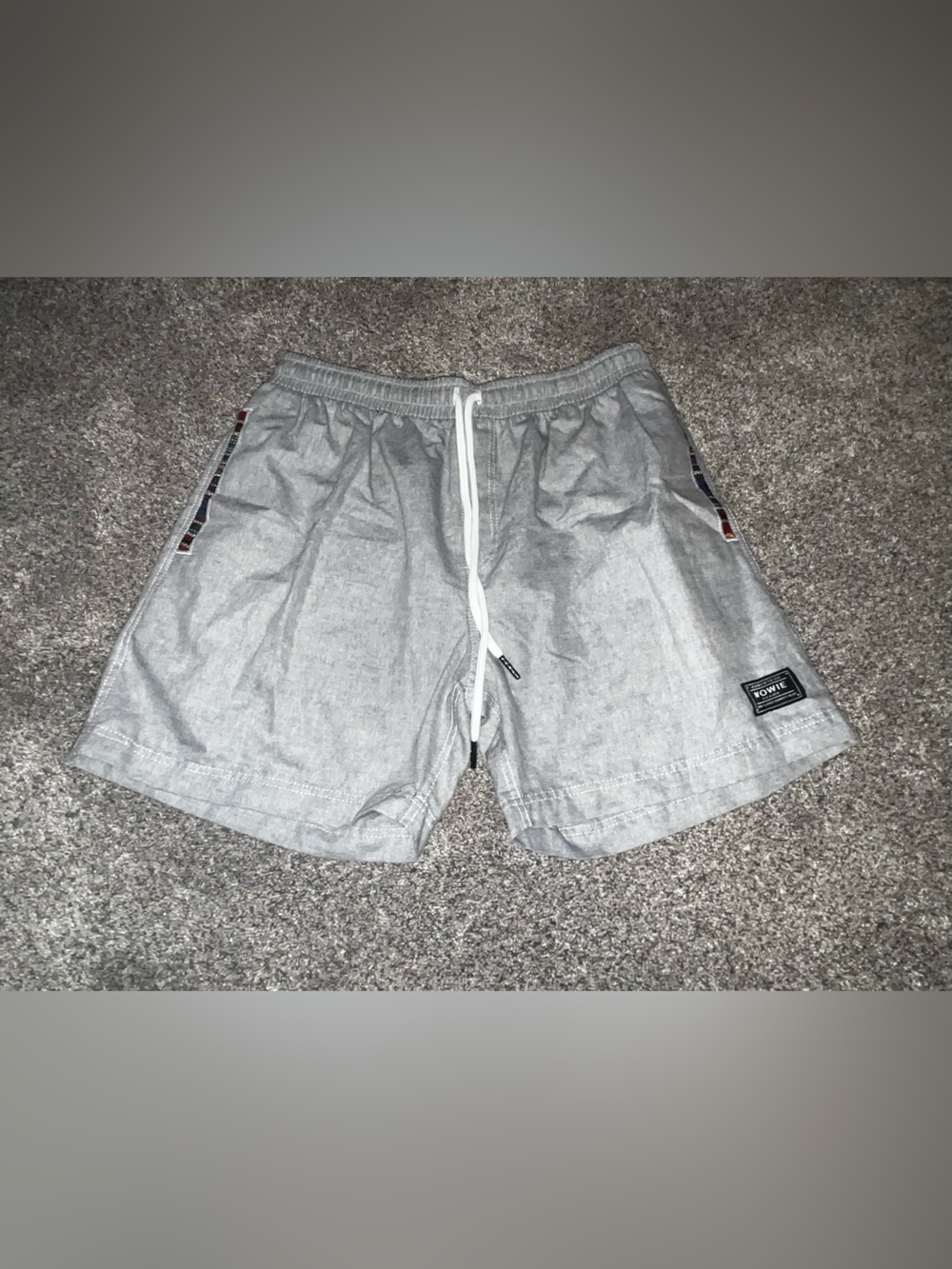 Wowie Shorts Mens Medium Gray Aztec Trim Elastic Waist Drawstring Unlined 5”